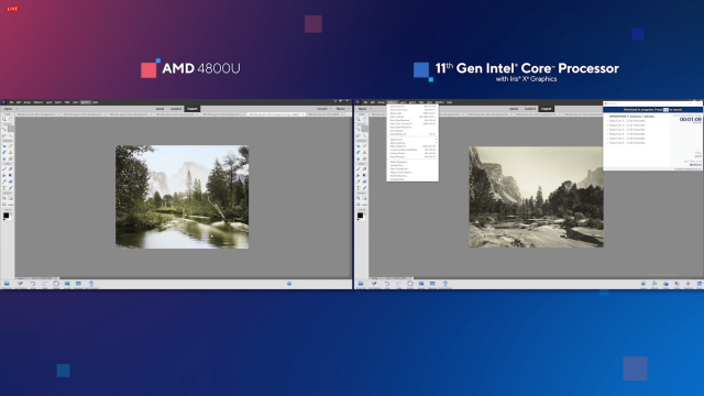Tiger Lake挑戰AMD,表示旗艦級的 Core i7-1185G7效能是AMD Ryzen 7 4800 U的2.7倍